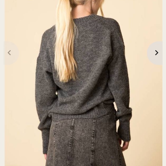 TIBI AIRY ALPACA V-NECK SWEATER - HEATHER GREY - Picture 6 of 16